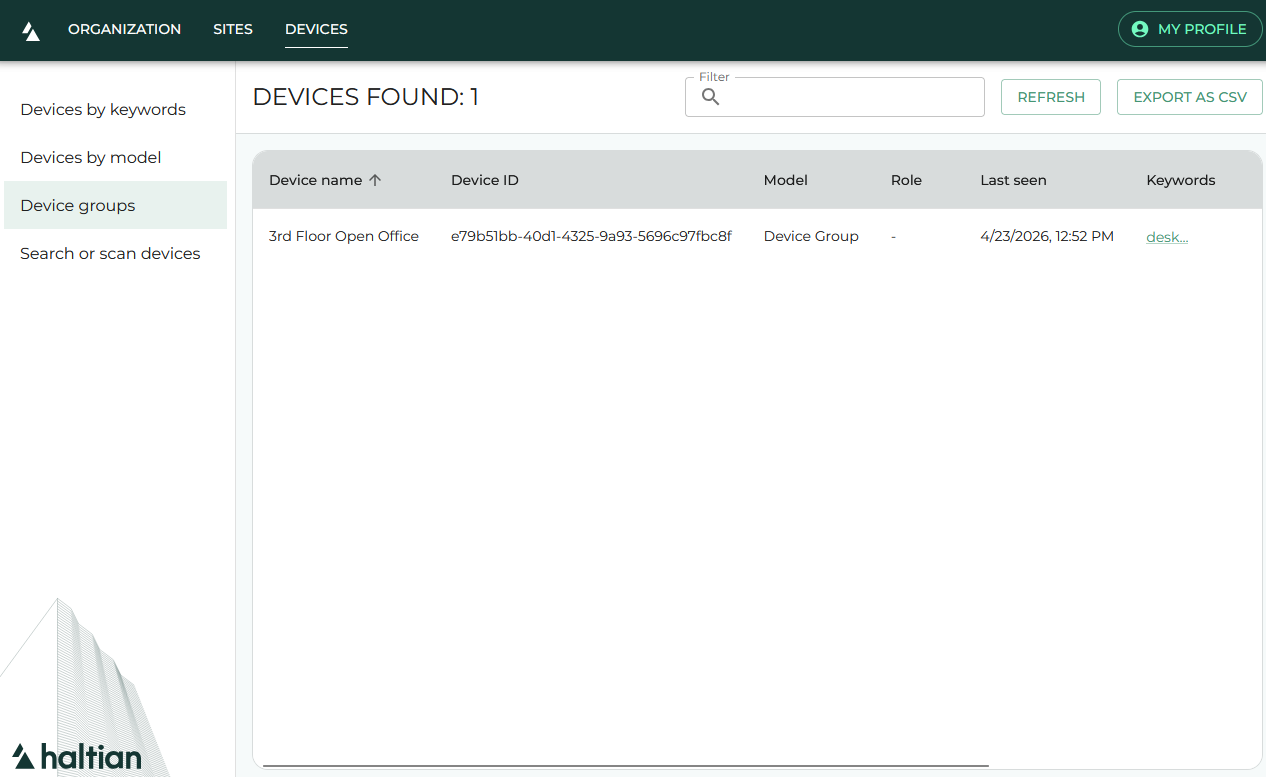 Device groups view