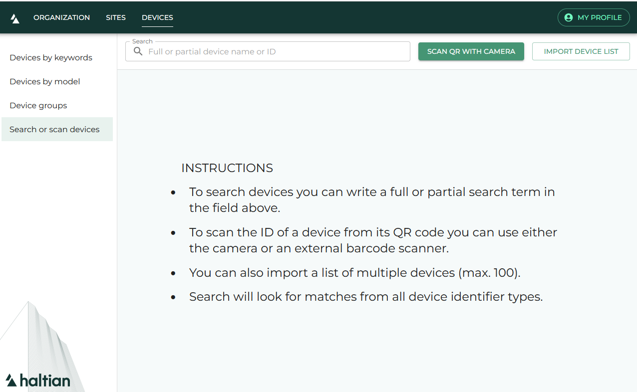 Device search view