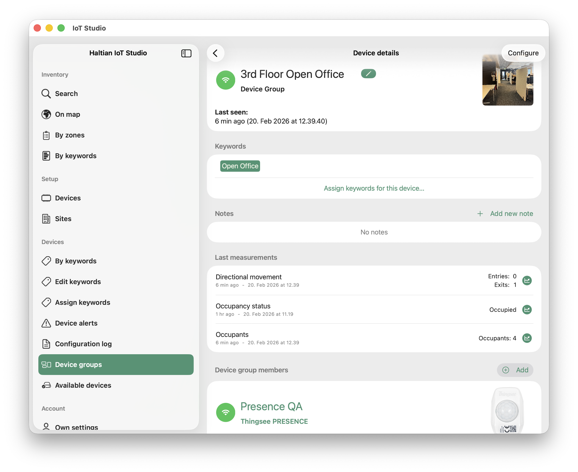 IoT Studio device group example
