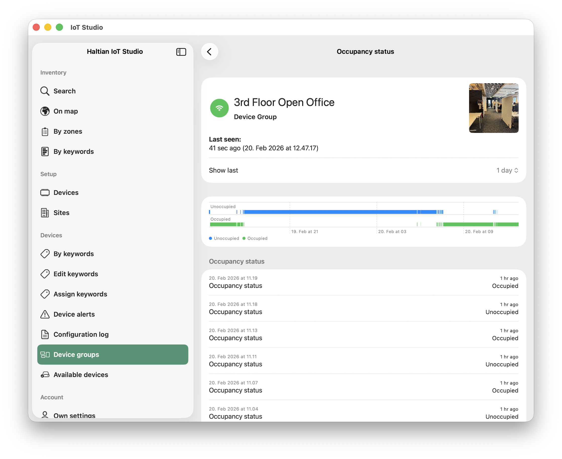IoT Studio device group occupancy status
