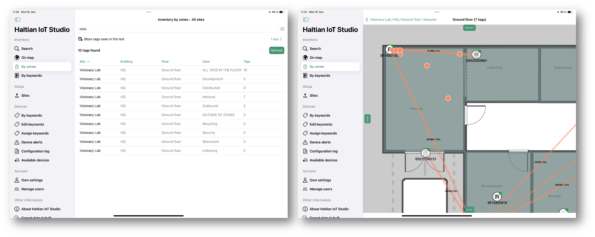 Asset inventory tracking by zones