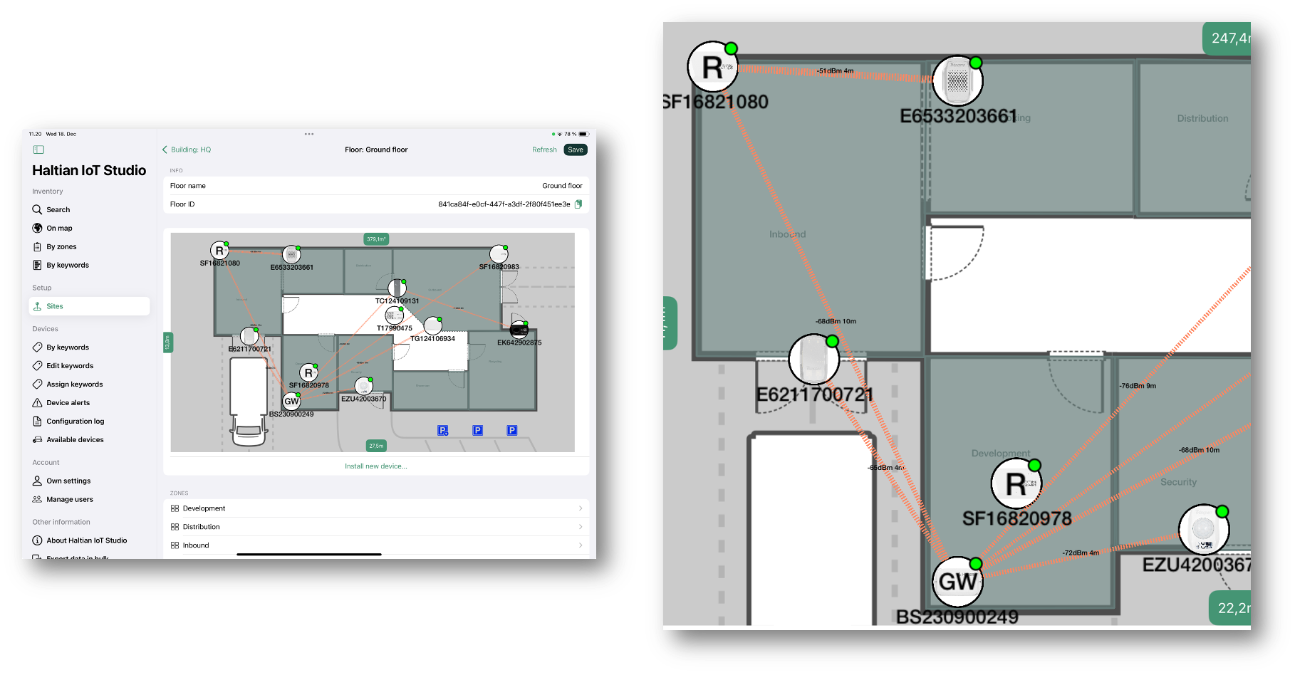 Devices on floor map with network topology